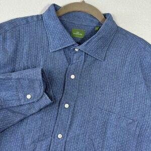 Sid Mashburn Shirt Mens XL Linen Blend Textured Dobby Long Sleeve Button Up Blue